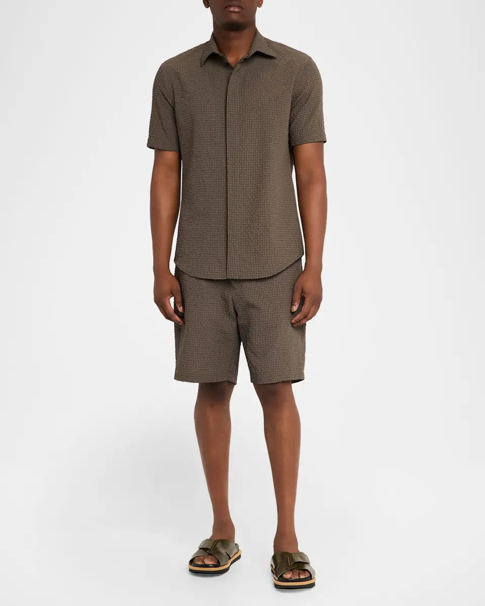 Emporio Armani Men's Geometric Textured Flat-Front Shorts | Thumbnail 2 Emporio Armani Men's Geometric Textured Flat-Front Shorts | Thumbnail 2