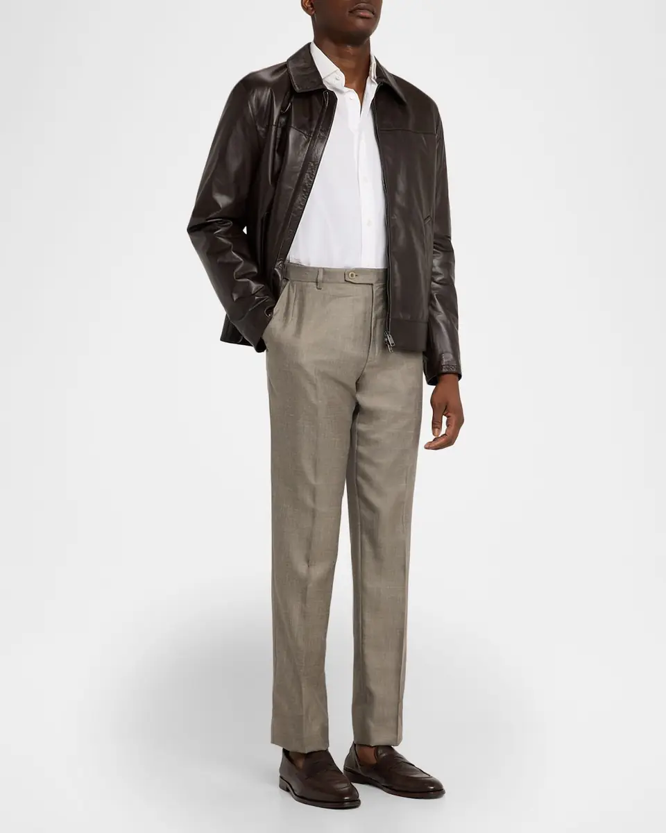Brioni Men's Silk Twill Flat-Front Trousers | Thumbnail 2 Brioni Men's Silk Twill Flat-Front Trousers | Thumbnail 2
