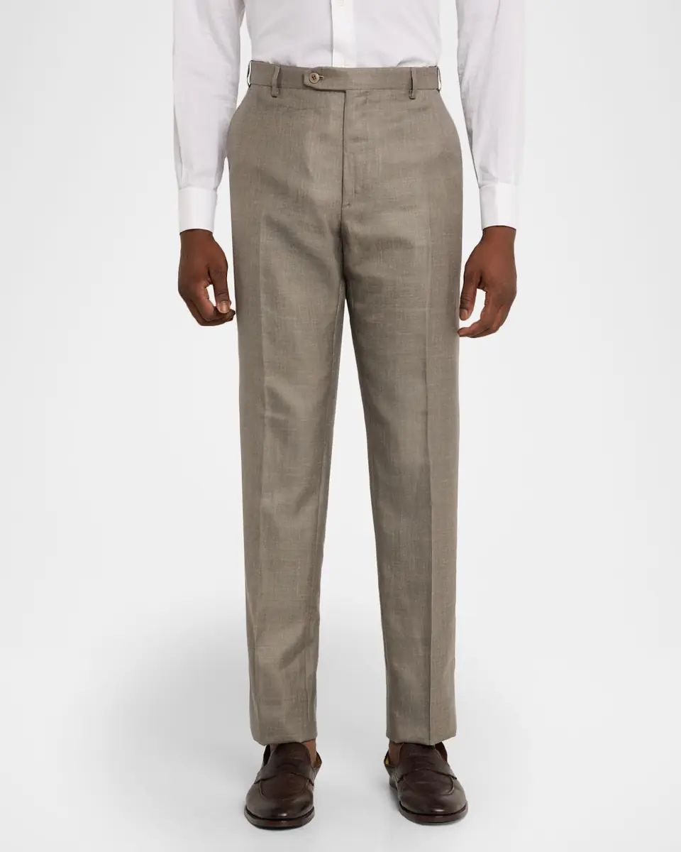 Brioni Men's Silk Twill Flat-Front Trousers | Thumbnail 4 Brioni Men's Silk Twill Flat-Front Trousers | Thumbnail 4