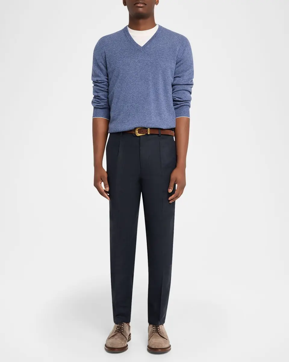 Brunello Cucinelli Men's Cashmere Knit V-Neck Sweater | Thumbnail 2