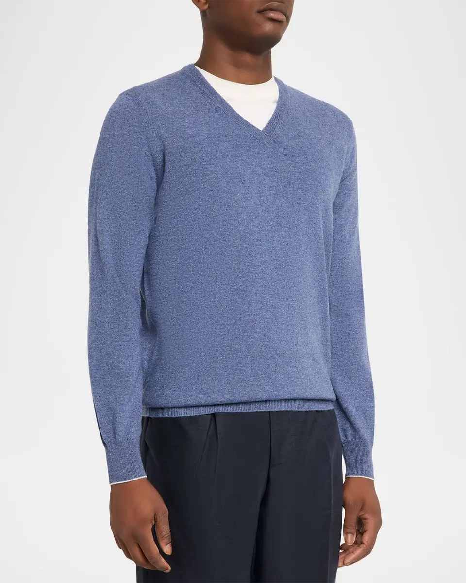 Brunello Cucinelli Men's Cashmere Knit V-Neck Sweater | Thumbnail 4