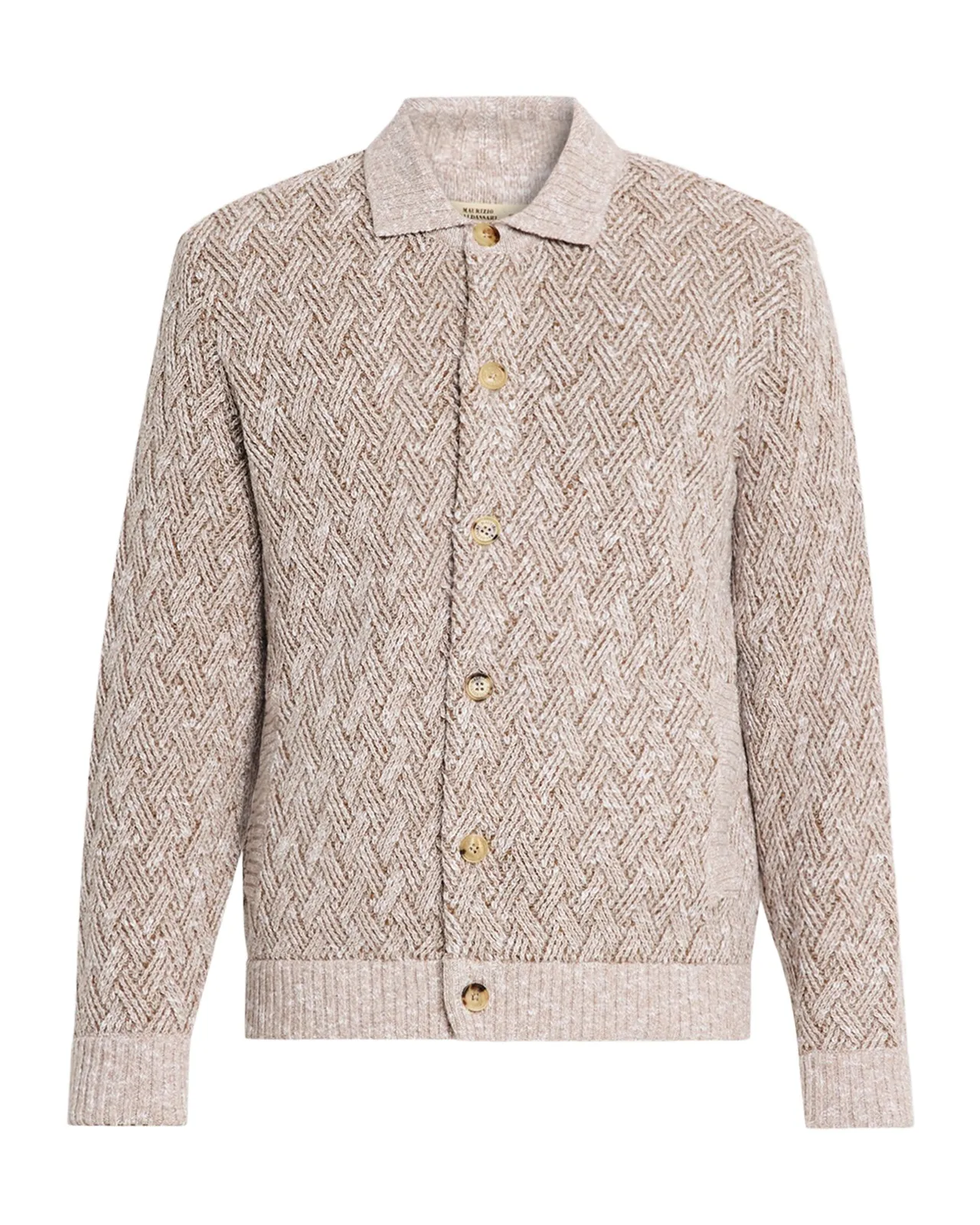 Men's Wool-Blend Basketweave Stitch Cardigan