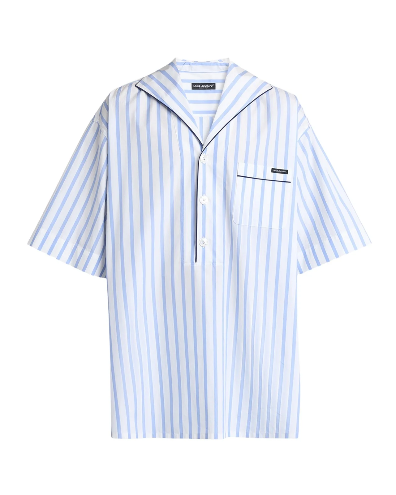 Men's Cotton and Silk Stripe Oversized Short-Sleeve Shirt