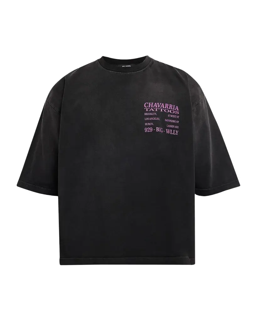 Willy Chavarria Men's Chavarria Tattoos Cotton Boxy Fit T-Shirt | Image 1 Willy Chavarria Men's Chavarria Tattoos Cotton Boxy Fit T-Shirt | Image 1