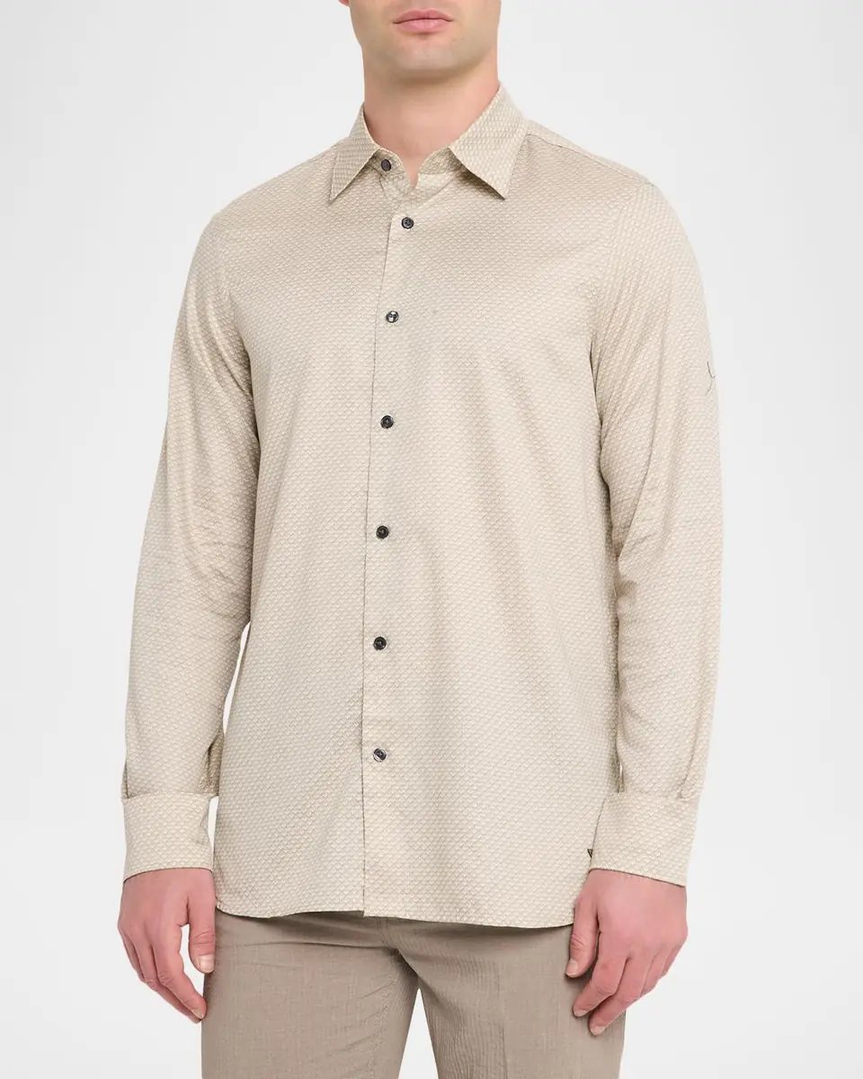 Emporio Armani Men's Cotton Stretch Micro-Abstract Sport Shirt | Thumbnail 4 Emporio Armani Men's Cotton Stretch Micro-Abstract Sport Shirt | Thumbnail 4