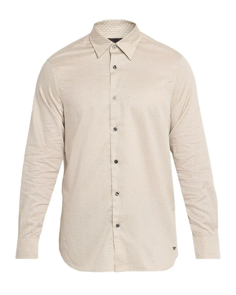 Emporio Armani Men's Cotton Stretch Micro-Abstract Sport Shirt | Image 1 Emporio Armani Men's Cotton Stretch Micro-Abstract Sport Shirt | Image 1