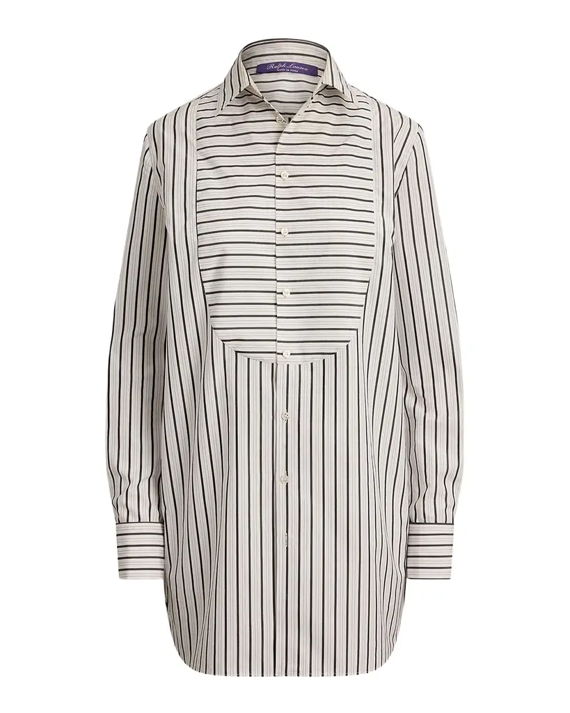 Ralph Lauren Collection Striped Cotton Poplin Bib-Front Shirt | Image 1 Ralph Lauren Collection Striped Cotton Poplin Bib-Front Shirt | Image 1