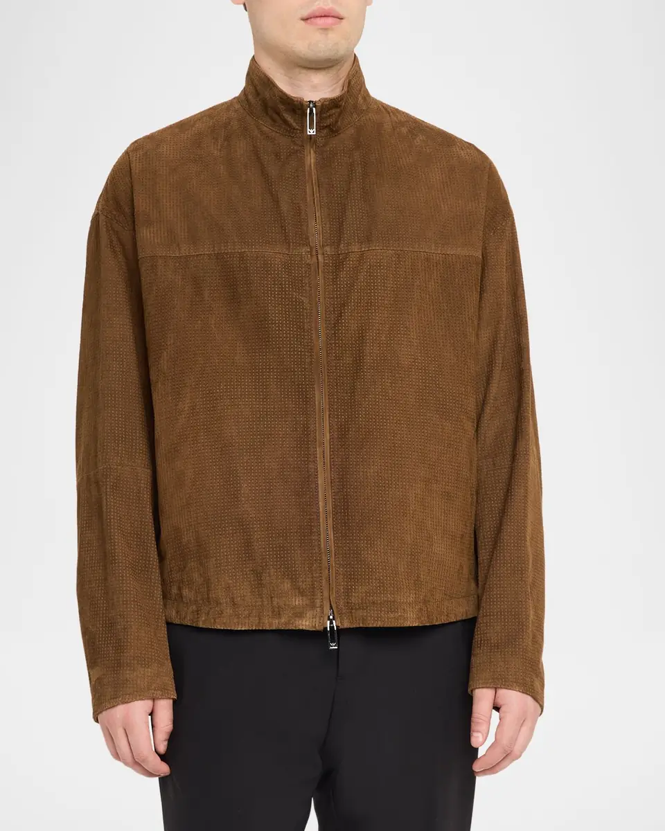 Emporio Armani Men's Perforated Suede Stand-Collar Blouson | Thumbnail 4 Emporio Armani Men's Perforated Suede Stand-Collar Blouson | Thumbnail 4
