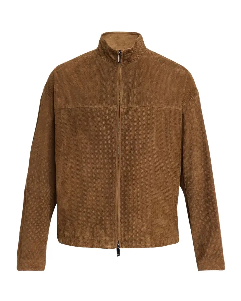 Emporio Armani Men's Perforated Suede Stand-Collar Blouson | Image 1 Emporio Armani Men's Perforated Suede Stand-Collar Blouson | Image 1