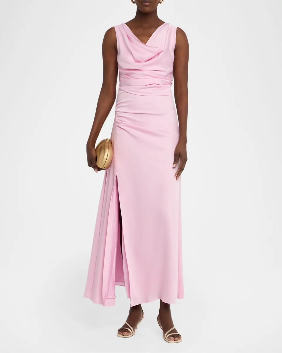 SIMKHAI Melaney Sleeveless Cowl-Neck Satin Maxi Dress | Thumbnail 2 SIMKHAI Melaney Sleeveless Cowl-Neck Satin Maxi Dress | Thumbnail 2