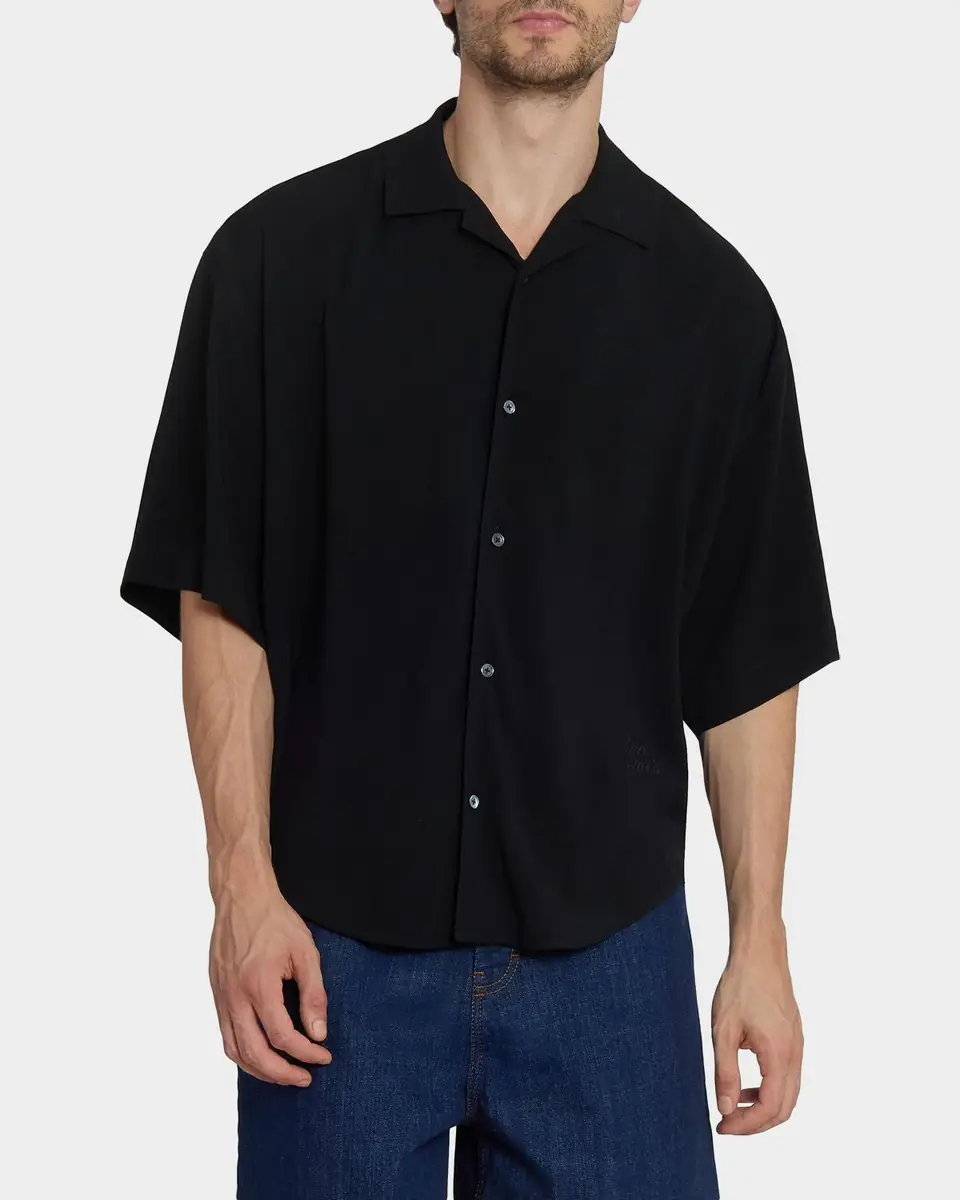 Ami Paris Men's Embroidered Boxy-Fit Viscose Short-Sleeve Shirt | Thumbnail 4
