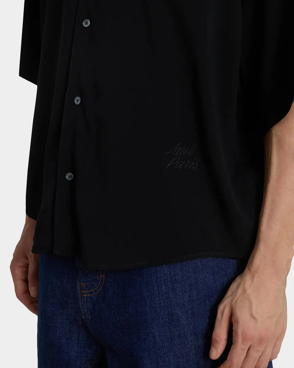 Ami Paris Men's Embroidered Boxy-Fit Viscose Short-Sleeve Shirt | Thumbnail 5