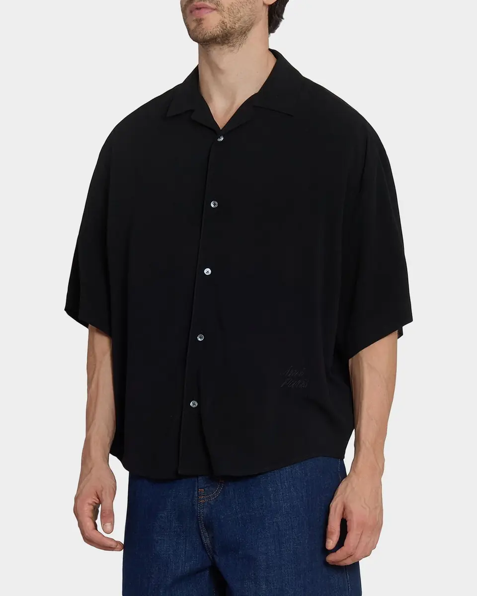 Ami Paris Men's Embroidered Boxy-Fit Viscose Short-Sleeve Shirt | Thumbnail 6