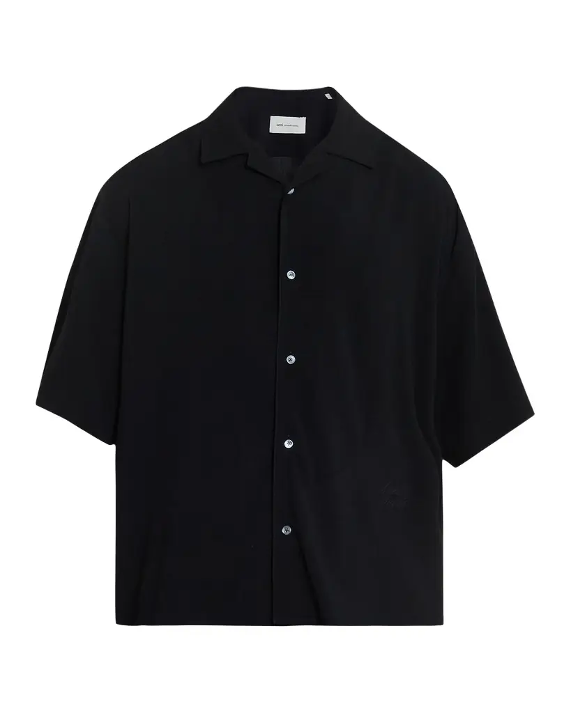 Ami Paris Men 's Embroidered Boxy-Fit Viscose Short-Sleeve Shirt | Image 1 Ami Paris Men 's Embroidered Boxy-Fit Viscose Short-Sleeve Shirt | Image 1