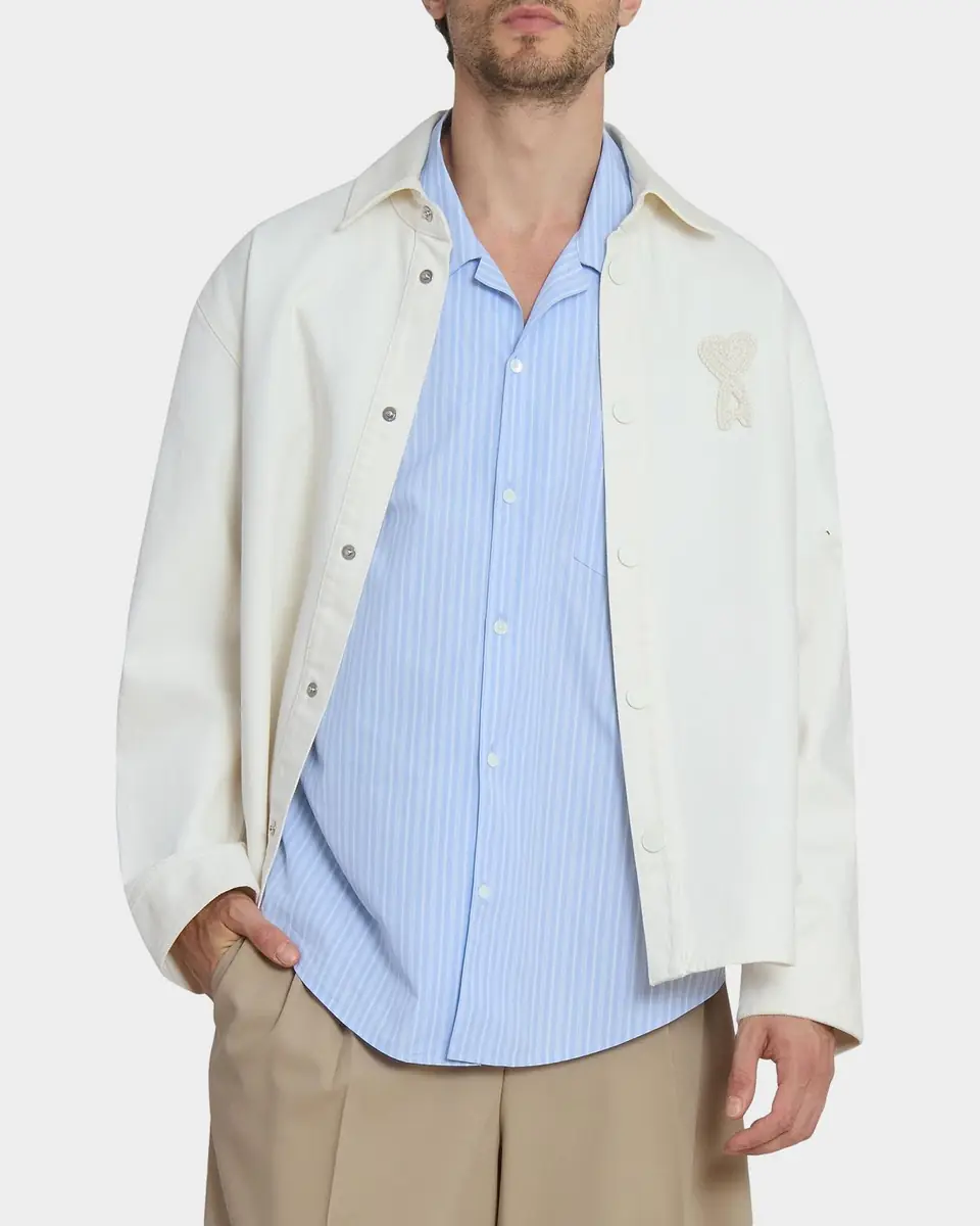 Ami Paris Men's Crochet Ami De Coeur White Denim Overshirt | Thumbnail 4