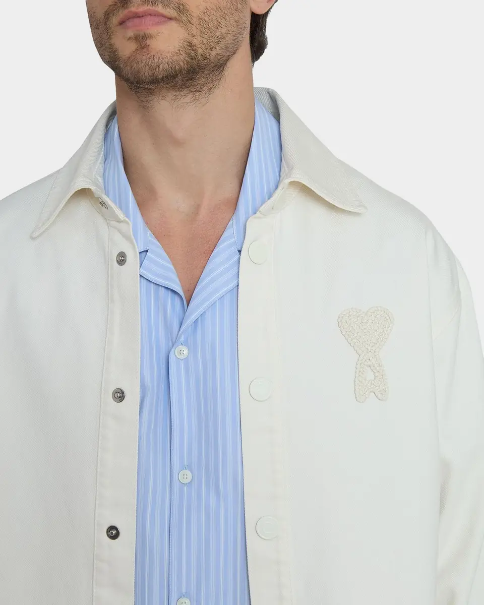 Ami Paris Men's Crochet Ami De Coeur White Denim Overshirt | Thumbnail 5