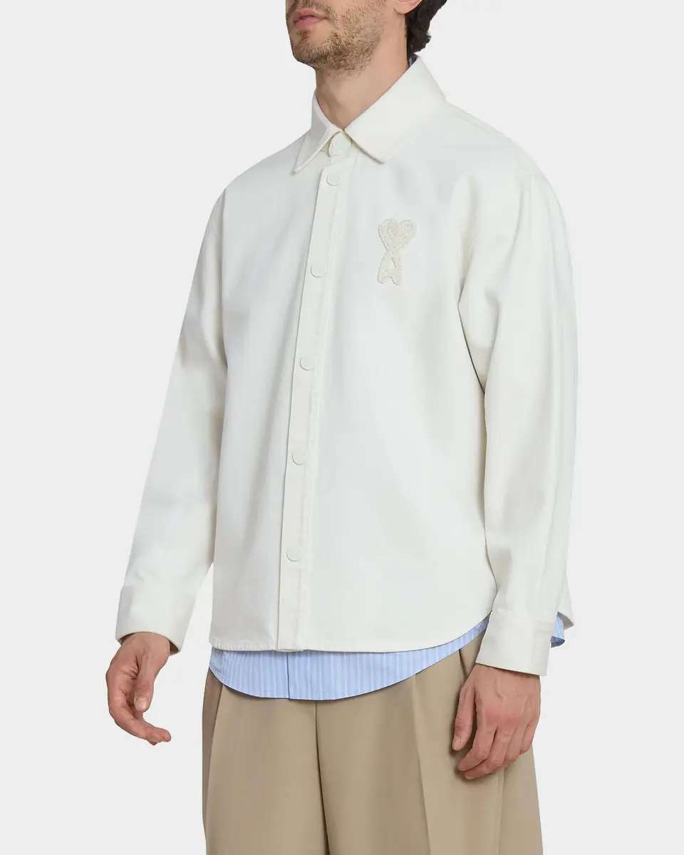 Ami Paris Men's Crochet Ami De Coeur White Denim Overshirt | Thumbnail 6