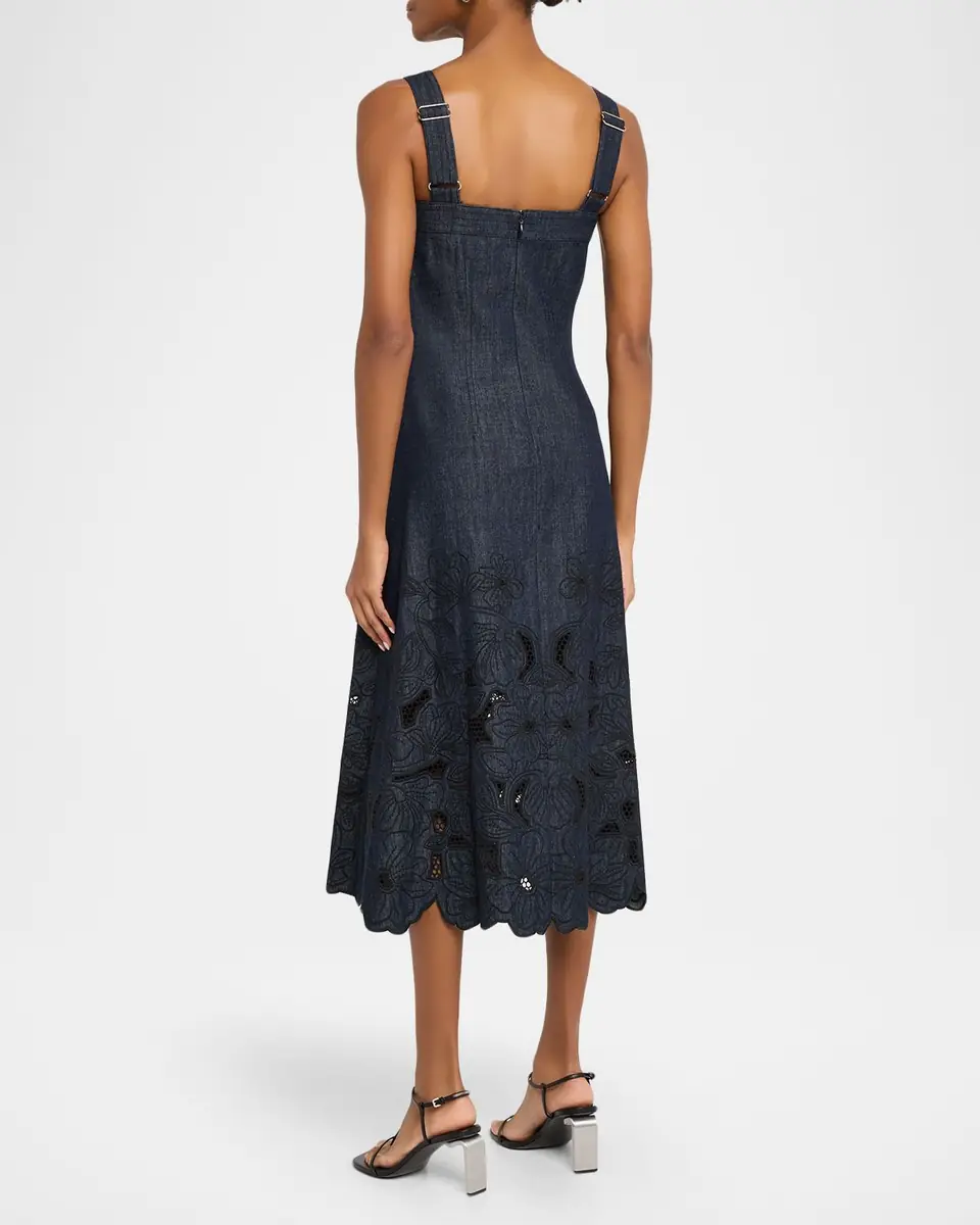 Veronica Beard Rosaura Floral-Embroidered Denim Midi Dress | Thumbnail 3 Veronica Beard Rosaura Floral-Embroidered Denim Midi Dress | Thumbnail 3