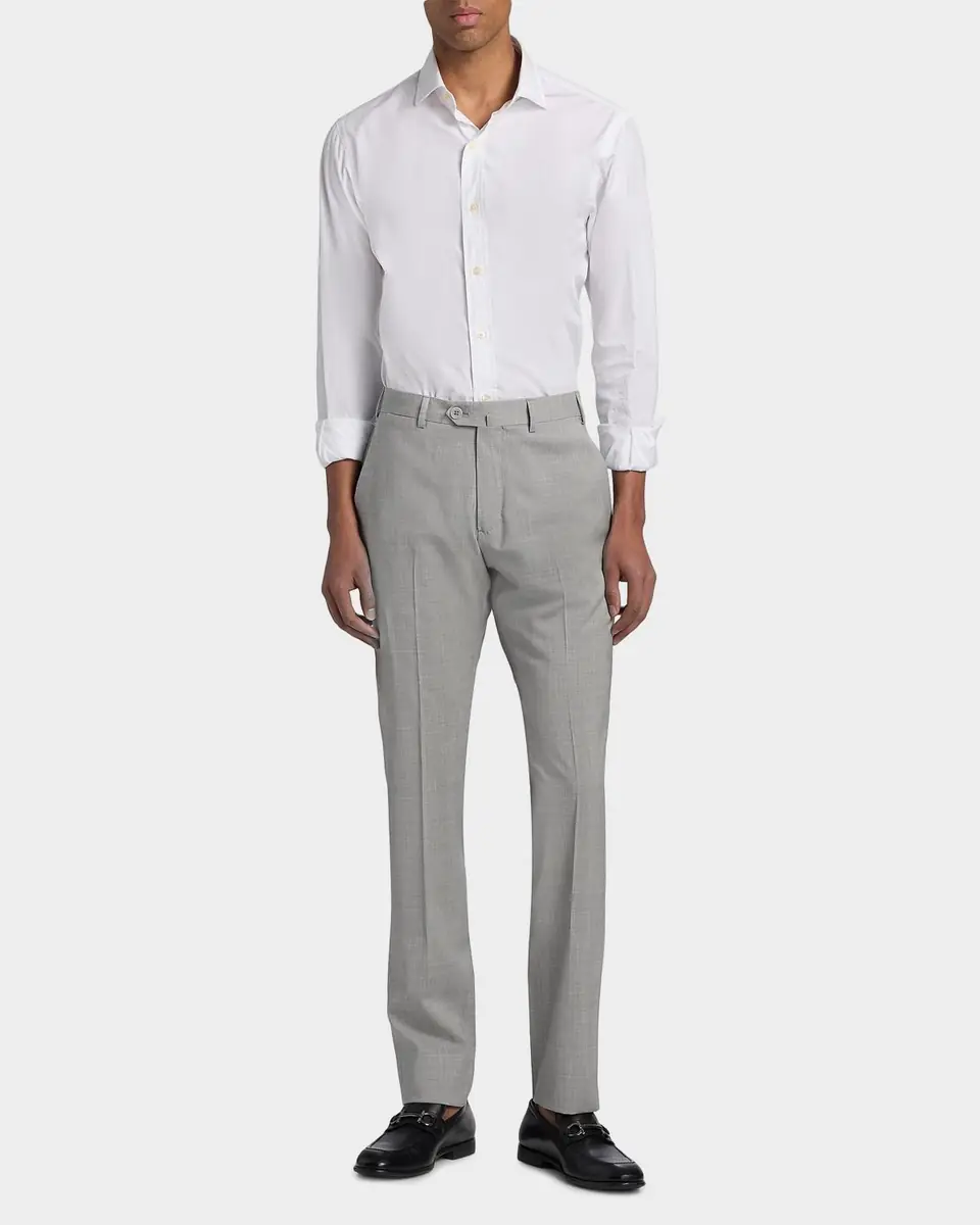 Emporio Armani Men's Wool Sharkskin Flat-Front Trousers | Thumbnail 2 Emporio Armani Men's Wool Sharkskin Flat-Front Trousers | Thumbnail 2