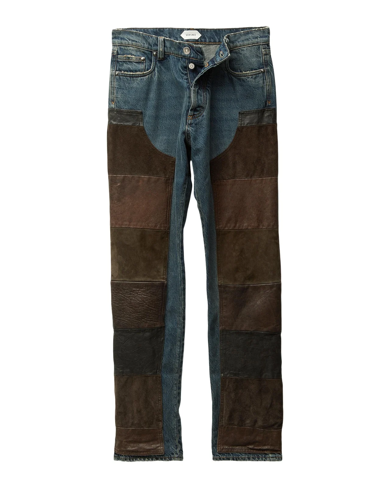 Versace Suede & Leather Patchwork Jeans