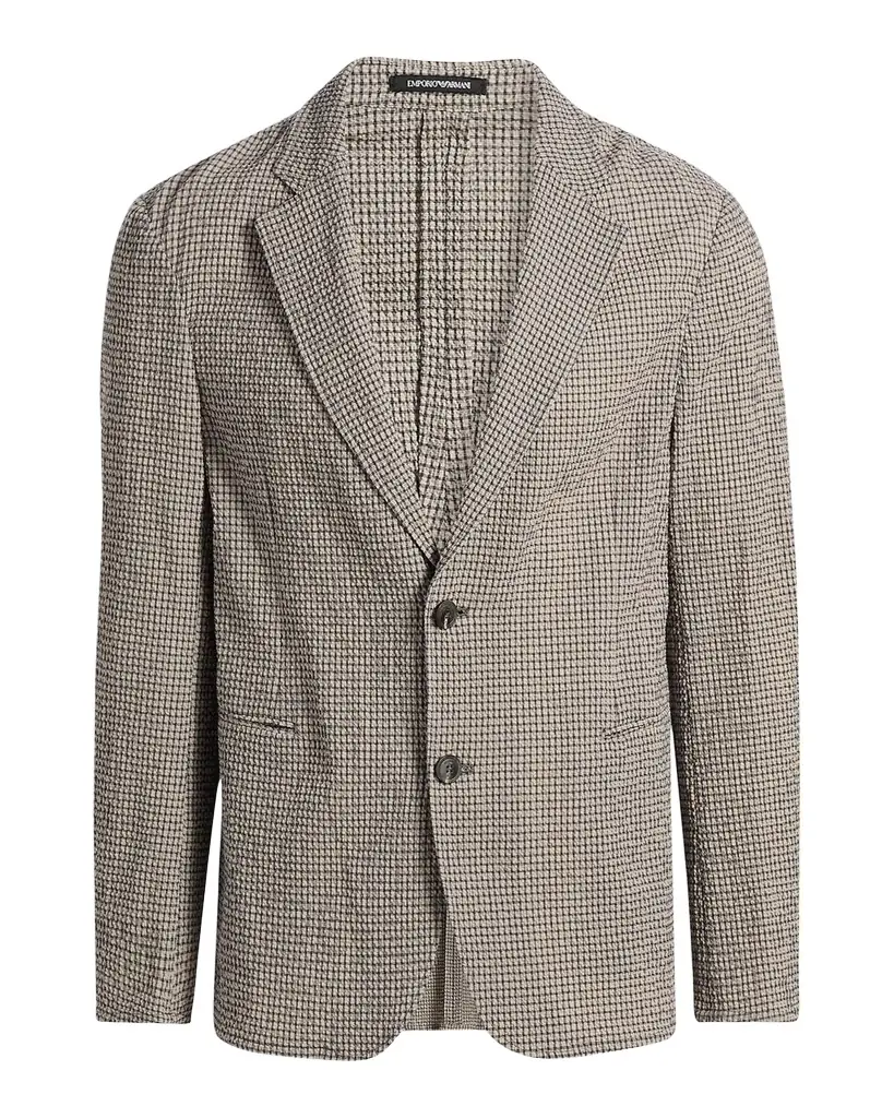 Emporio Armani Men's Check Seersucker Micro-Check Blazer | Image 1 Emporio Armani Men's Check Seersucker Micro-Check Blazer | Image 1