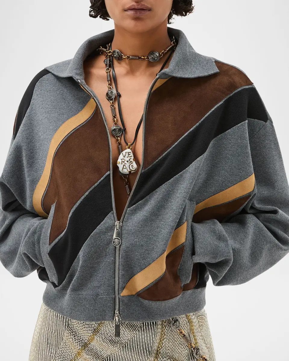 Versace Suede Patchwork Zip Jacket | Thumbnail 3