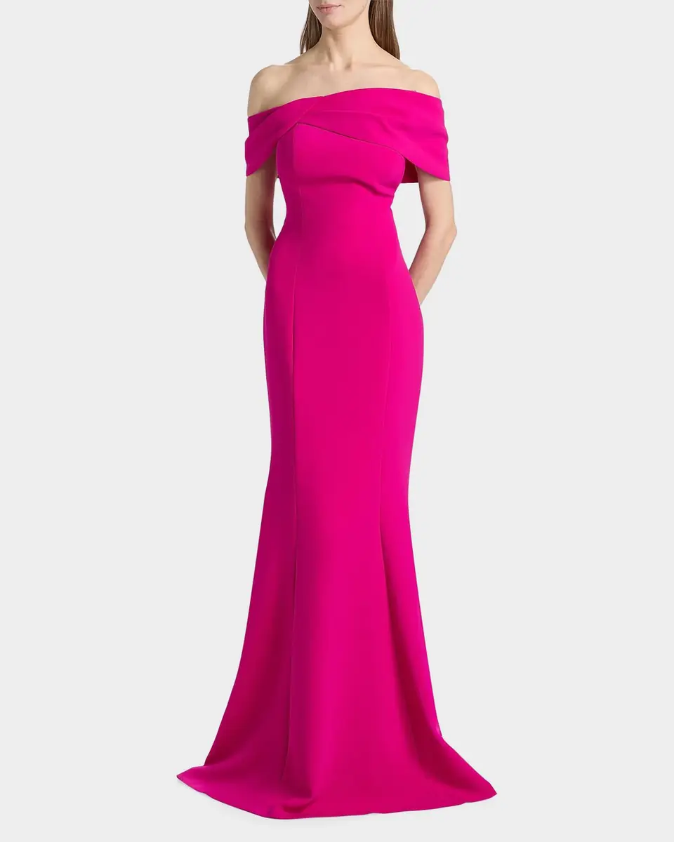 Rickie Freeman for Teri Jon Off-Shoulder Stretch Crepe Mermaid Gown | Thumbnail 2