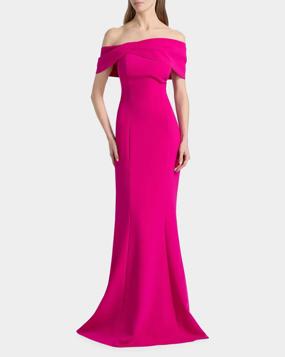 Rickie Freeman for Teri Jon Off-Shoulder Stretch Crepe Mermaid Gown | Thumbnail 4