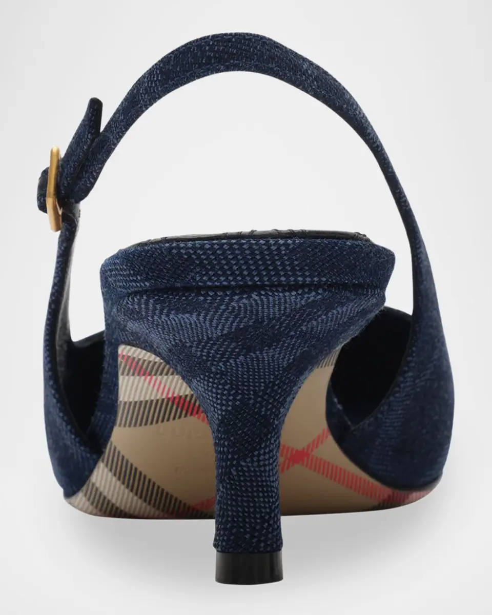 Burberry 55mm Dame Check Denim Slingback Pumps | Thumbnail 4 Burberry 55mm Dame Check Denim Slingback Pumps | Thumbnail 4