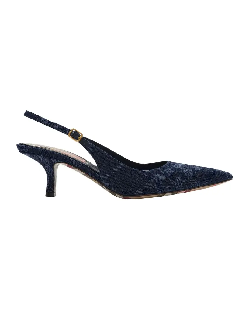 55mm Dame Check Denim Slingback Pumps 55mm Dame Check Denim Slingback Pumps