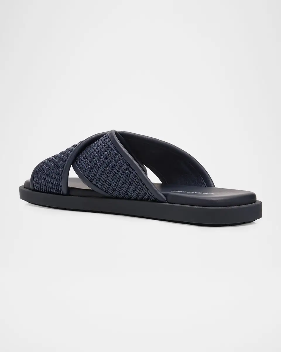 Ferragamo Men's Leather and Raffia Gancini Ornament Crisscross Sandals | Thumbnail 2