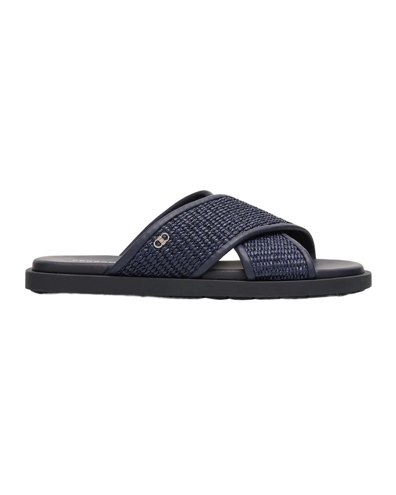 Ferragamo Men's Leather and Raffia Gancini Ornament Crisscross Sandals