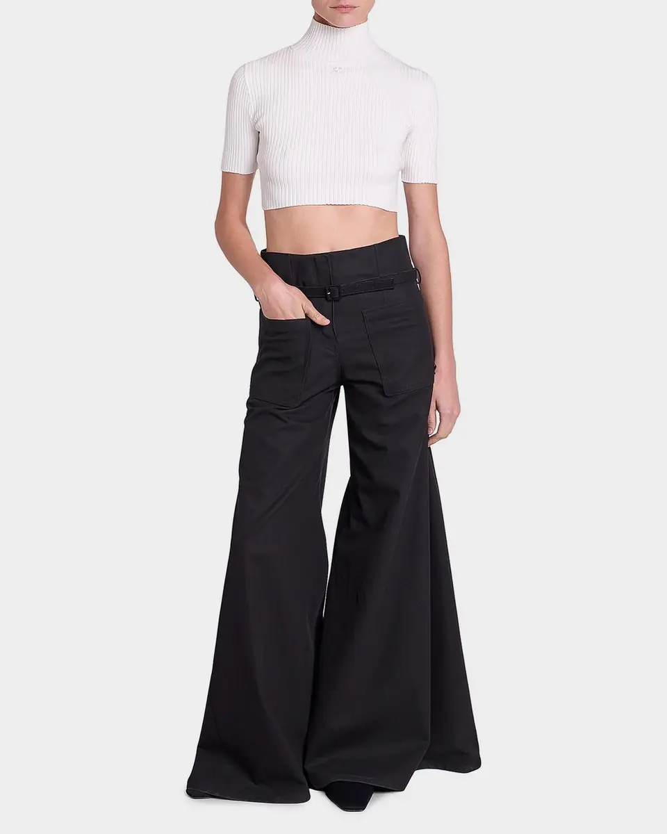 Courrèges Mock-Neck Rib Knit Short-Sleeve Crop Sweater | Thumbnail 2 Courrèges Mock-Neck Rib Knit Short-Sleeve Crop Sweater | Thumbnail 2