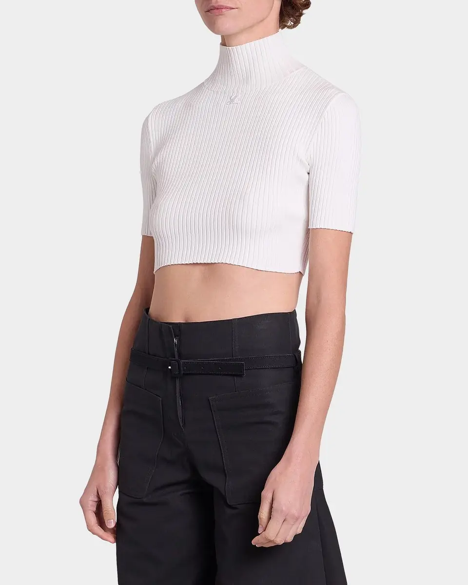 Courrèges Mock-Neck Rib Knit Short-Sleeve Crop Sweater | Thumbnail 6 Courrèges Mock-Neck Rib Knit Short-Sleeve Crop Sweater | Thumbnail 6