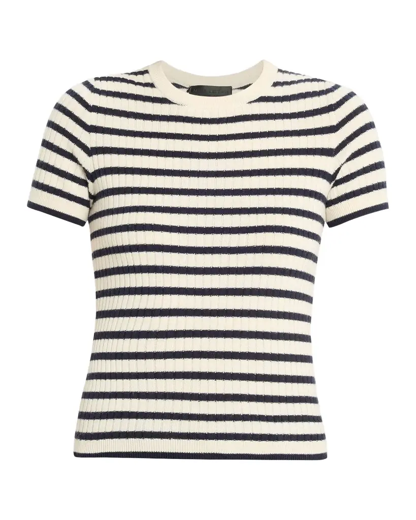 Nili Lotan Alita triped Cashmere Rib hort-leeve weater | Image 1 Nili Lotan Alita triped Cashmere Rib hort-leeve weater | Image 1