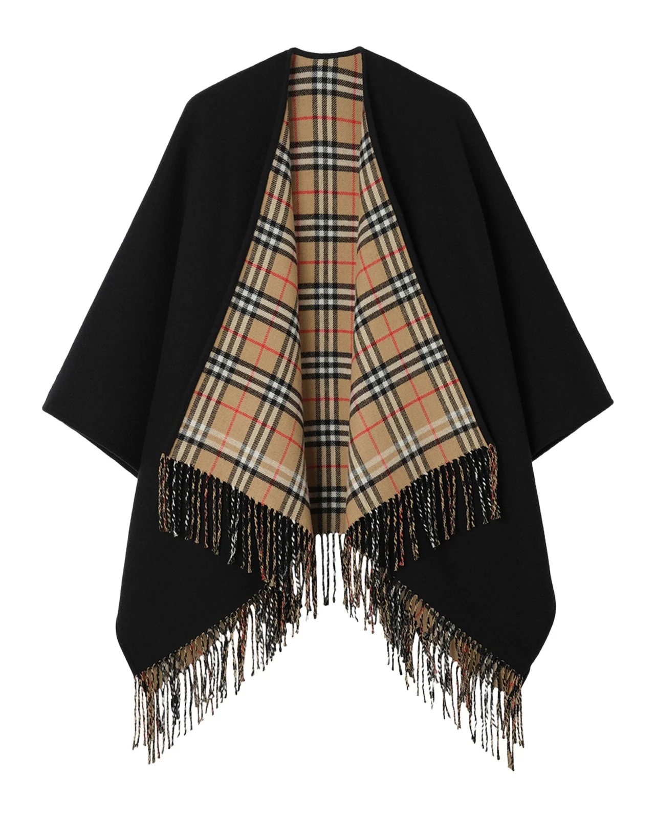 Reversible Check Wool Cape