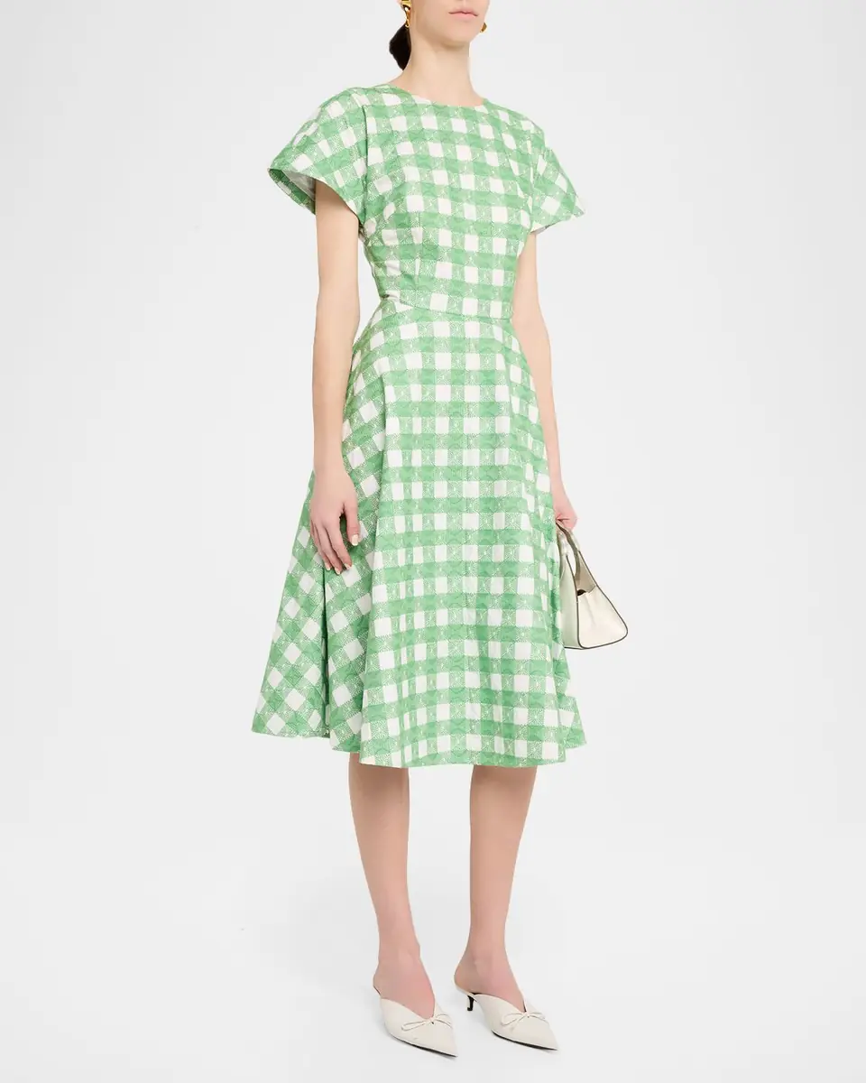 Rosie Assoulin Buttercup Gingham Short-Sleeve Midi Dress | Thumbnail 4 Rosie Assoulin Buttercup Gingham Short-Sleeve Midi Dress | Thumbnail 4