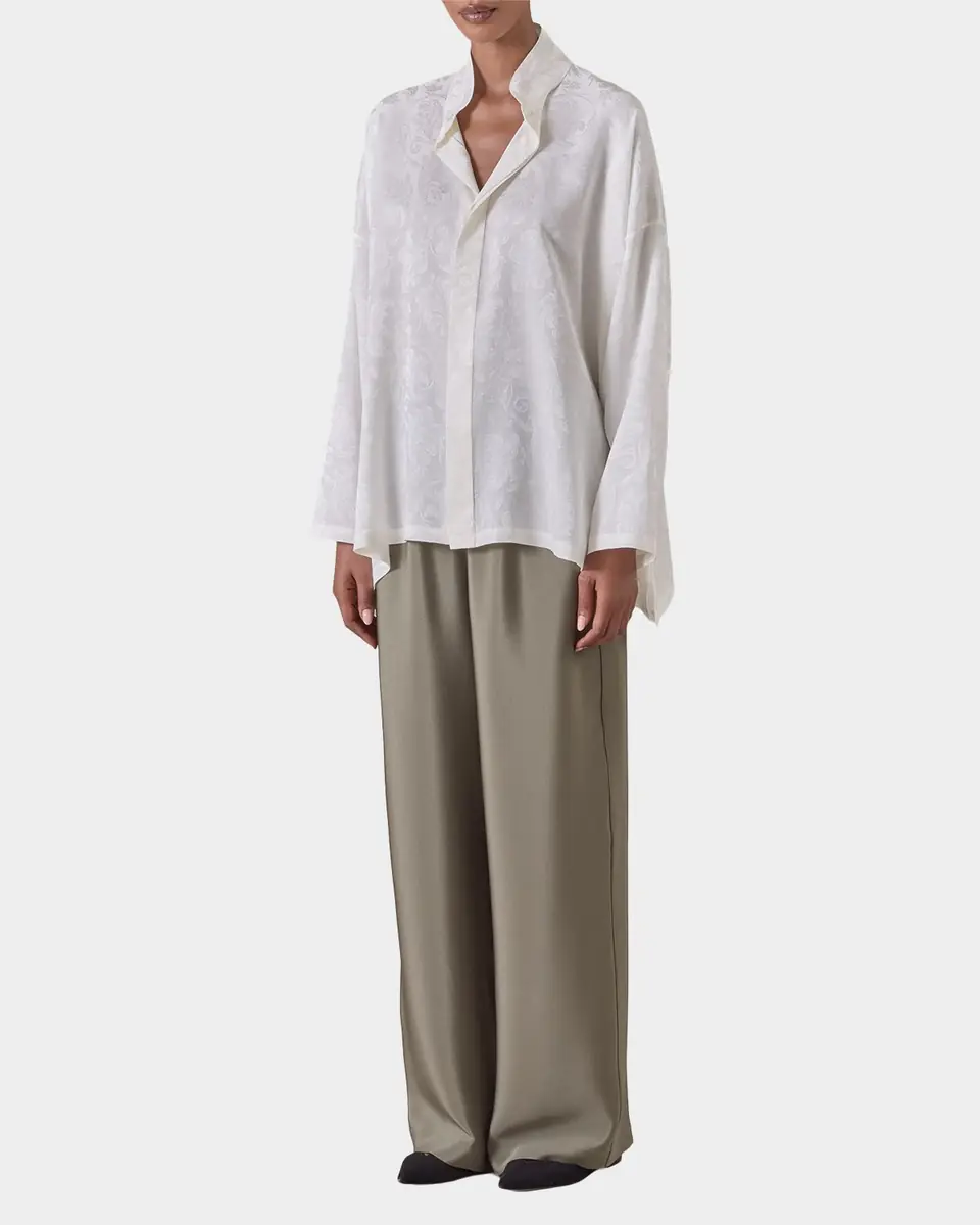 Eskandar Wide A-Line Double Stand Collar Shirt - Mid Plus Length | Thumbnail 2 Eskandar Wide A-Line Double Stand Collar Shirt - Mid Plus Length | Thumbnail 2