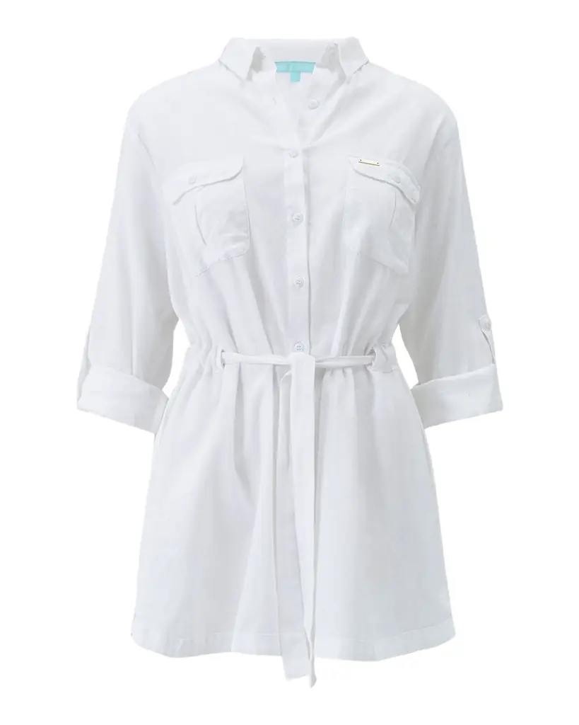 Melissa Odabash Lacey Cotton-Linen Mini Shirtdress Coverup | Image 1 Melissa Odabash Lacey Cotton-Linen Mini Shirtdress Coverup | Image 1