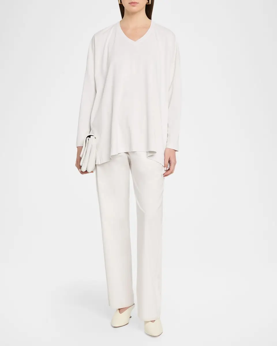 Eskandar Side Paneled V neck T-Shirt - Long Length | Thumbnail 2 Eskandar Side Paneled V neck T-Shirt - Long Length | Thumbnail 2
