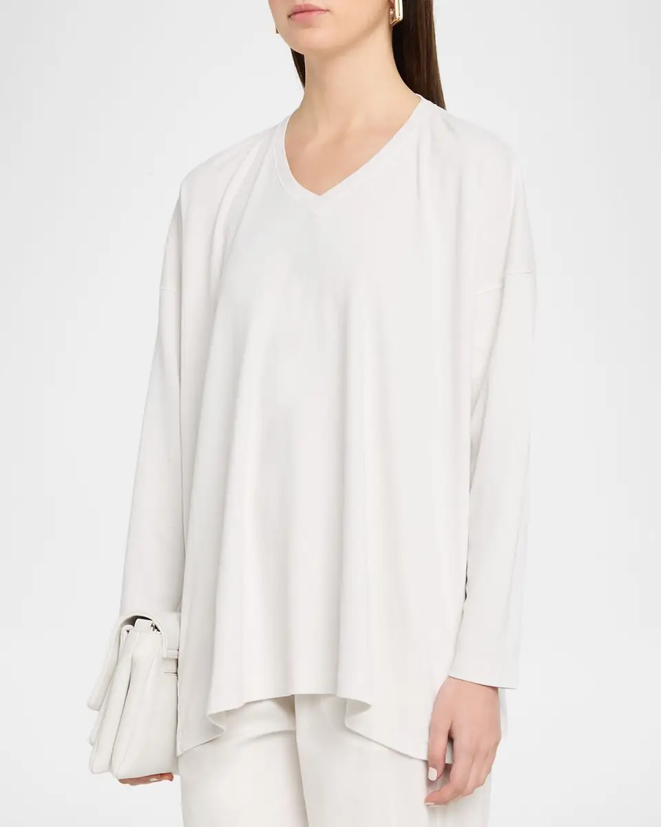 Eskandar Side Paneled V neck T-Shirt - Long Length | Thumbnail 4 Eskandar Side Paneled V neck T-Shirt - Long Length | Thumbnail 4