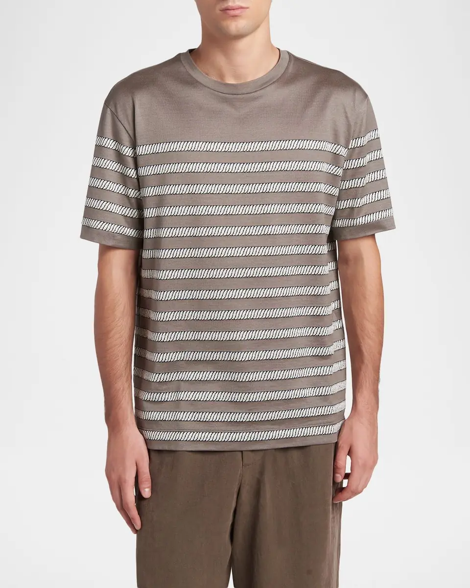 Giorgio Armani Men's Jersey Stripe Crewneck T-Shirt | Thumbnail 4 Giorgio Armani Men's Jersey Stripe Crewneck T-Shirt | Thumbnail 4