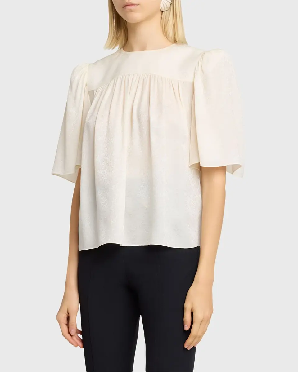 Chloe Strong-Shoulder Floral Silk Jacquard Top | Thumbnail 4 Chloe Strong-Shoulder Floral Silk Jacquard Top | Thumbnail 4