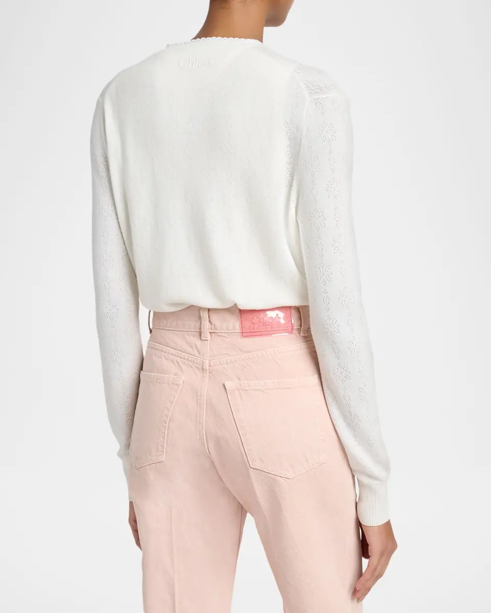 Chloé Pointelle Knit Crewneck Cardigan | Thumbnail 3 Chloé Pointelle Knit Crewneck Cardigan | Thumbnail 3