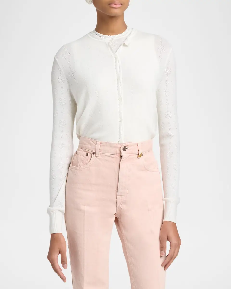 Chloé Pointelle Knit Crewneck Cardigan | Thumbnail 4 Chloé Pointelle Knit Crewneck Cardigan | Thumbnail 4