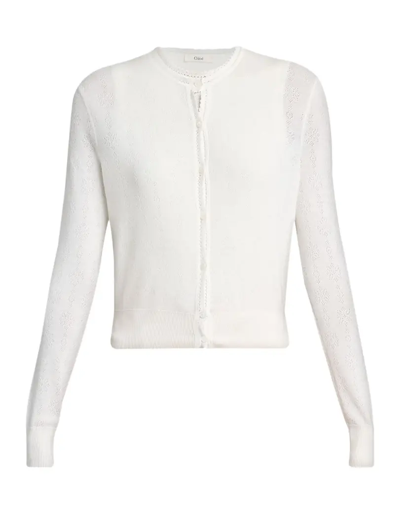 Pointelle Knit Crewneck Cardigan Pointelle Knit Crewneck Cardigan