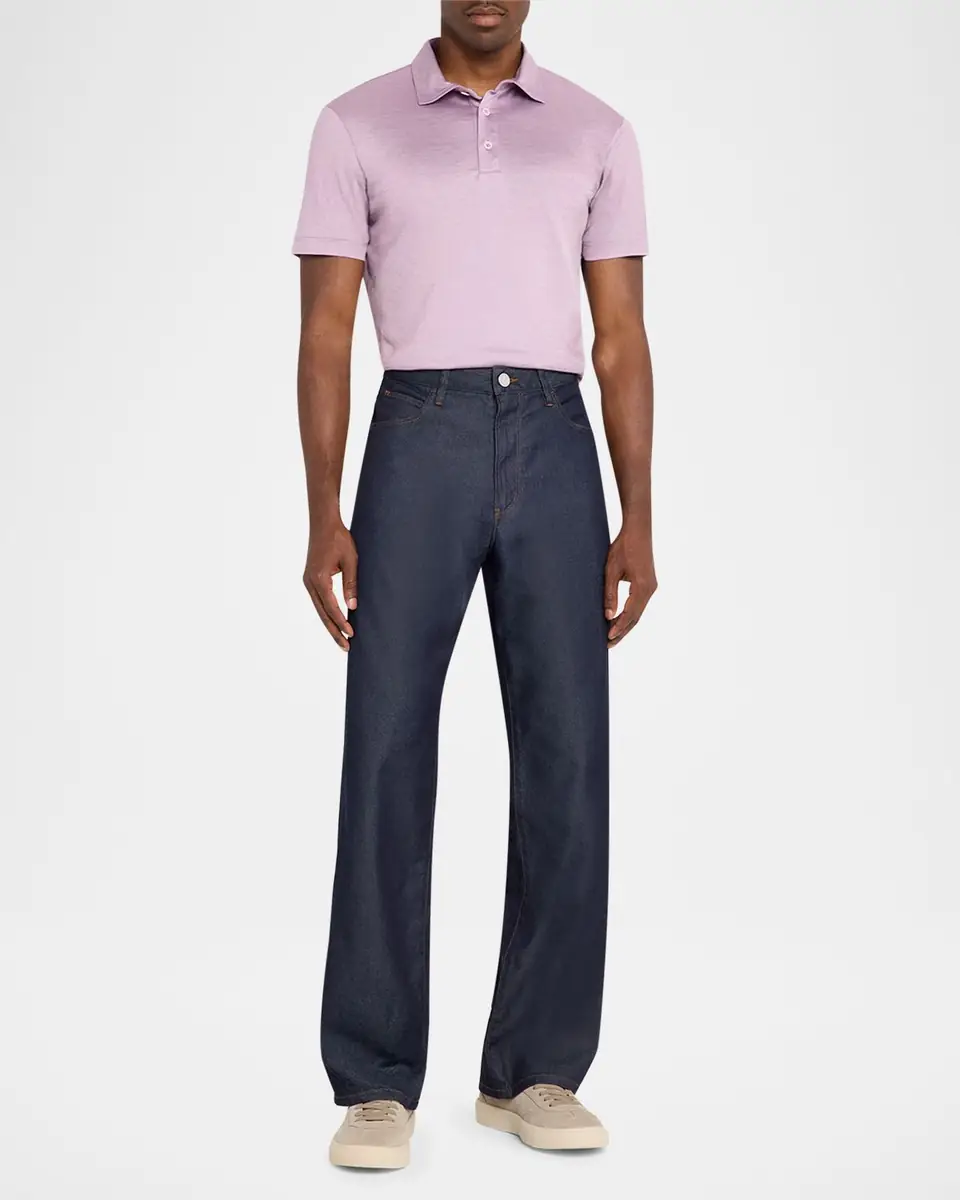 Giorgio Armani Men's Solid Silk and Cotton Polo Shirt | Thumbnail 2