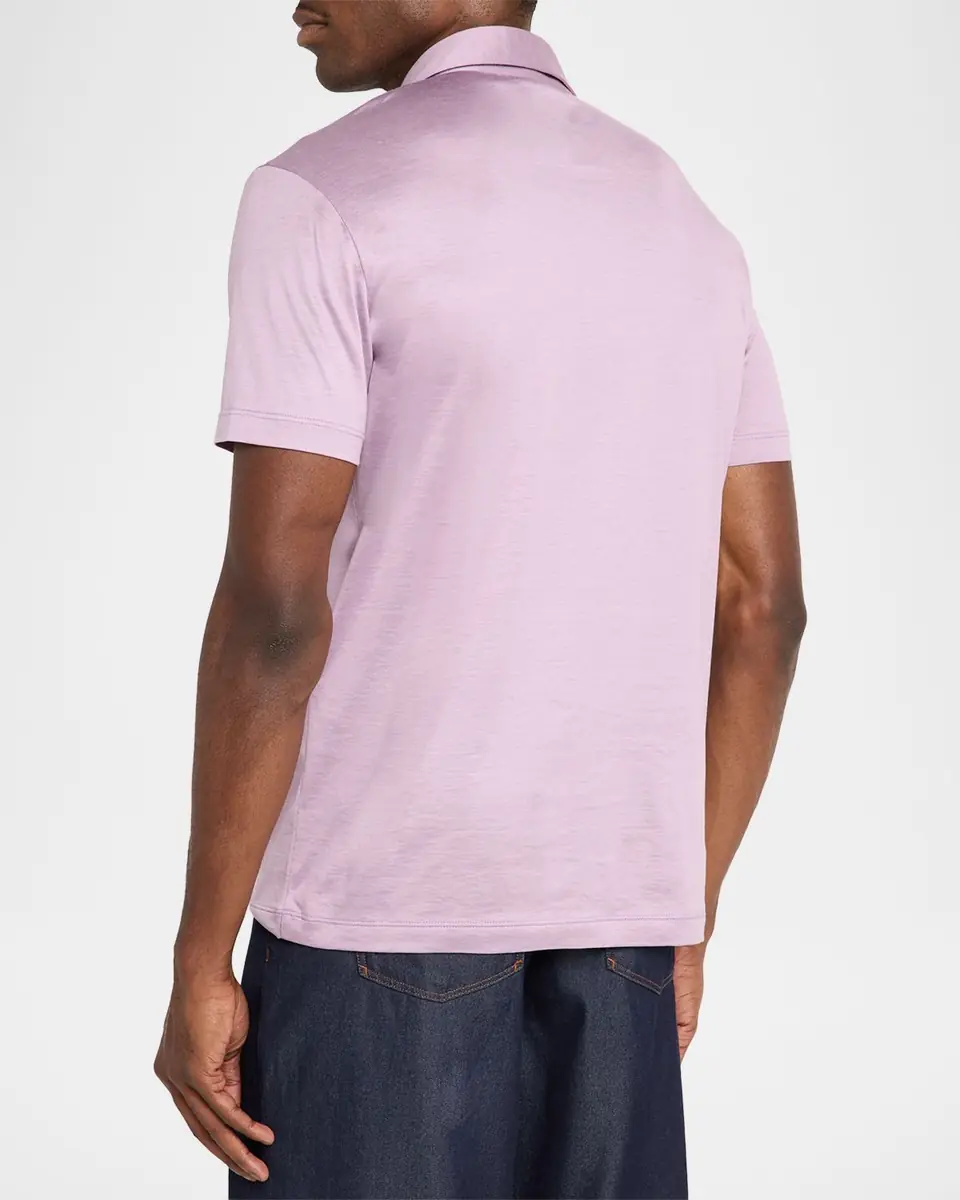 Giorgio Armani Men's Solid Silk and Cotton Polo Shirt | Thumbnail 3