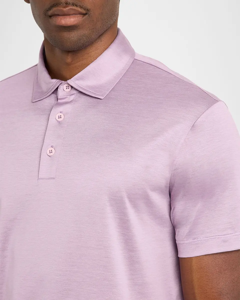Giorgio Armani Men's Solid Silk and Cotton Polo Shirt | Thumbnail 5