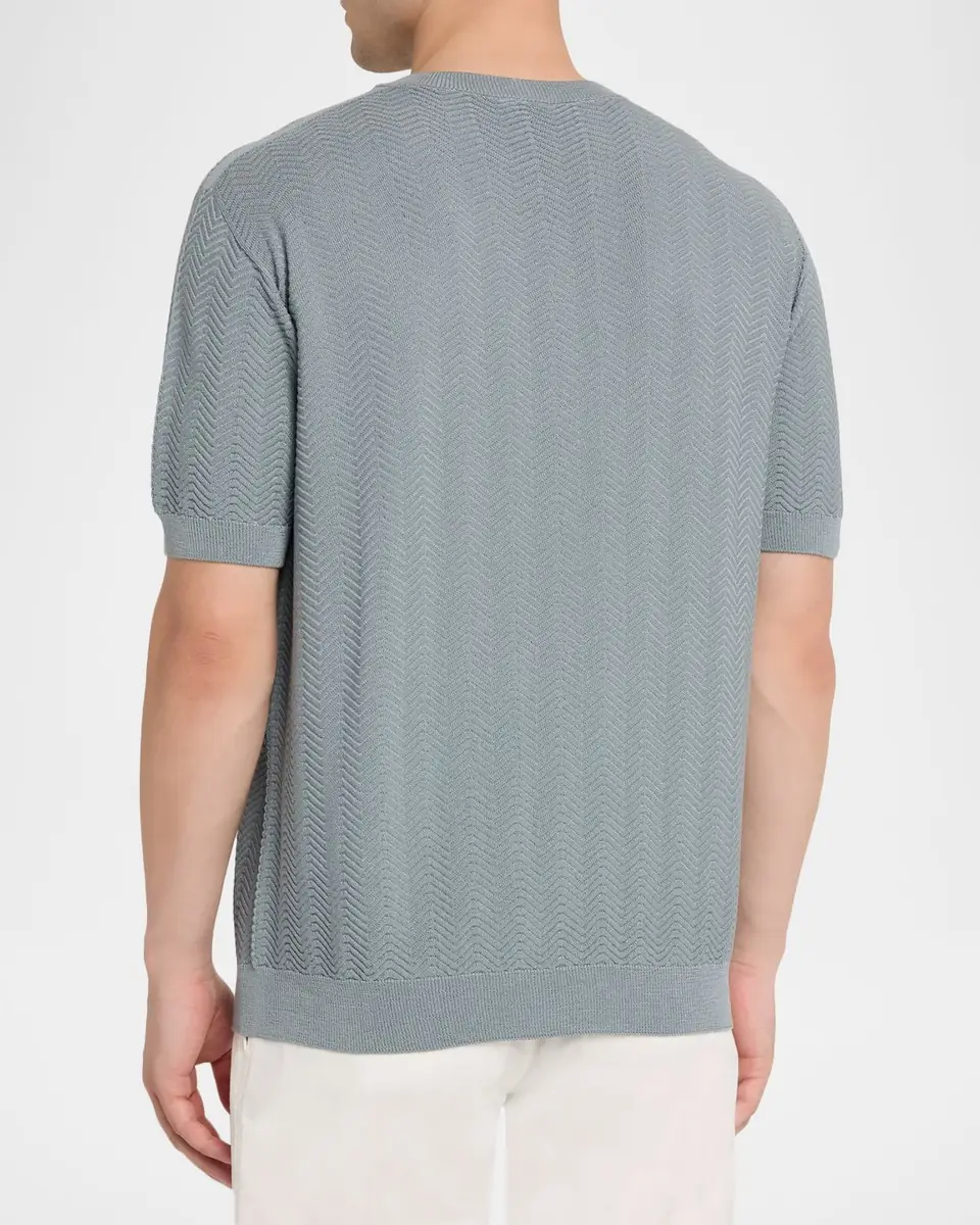 Giorgio Armani Men's Silk and Cotton Chevron Crewneck Sweater | Thumbnail 3 Giorgio Armani Men's Silk and Cotton Chevron Crewneck Sweater | Thumbnail 3